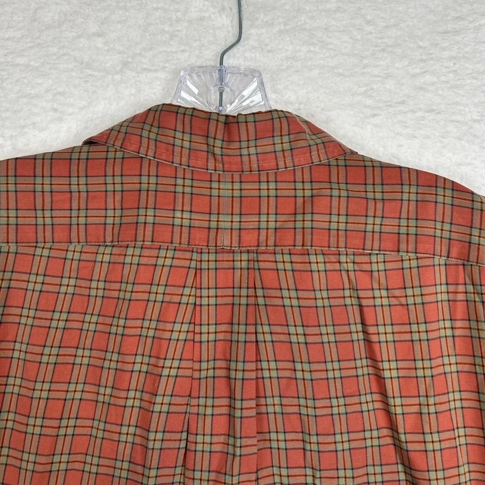 Ralph Lauren Shirt Mens L Orange Green Plaid Check Cotton Oxford OCBD‎ Button Up